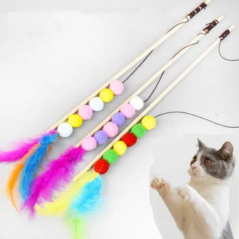 Katė Žaislas Funny Cat Žaislai Interaktyvus Medinė Rankena Plunksnų Žaislai Katėms Stick Vilnos Kamuolys String Katės Žaislą su Bell Pet products 23