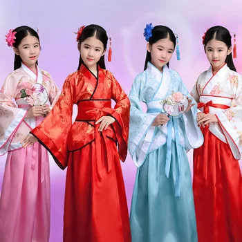 Kinijos šilko skraiste Kostiumas Mergaitėms, Vaikams, Kimono Kinijos Tradicinės Derliaus Etninės Ventiliatorius Studentų Choras, Šokių Kostiumas Hanfu 11