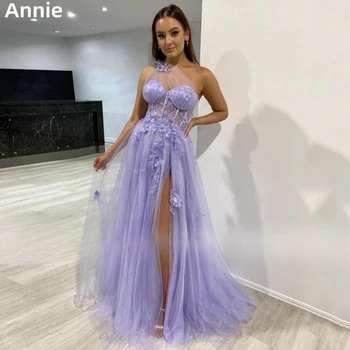 Annie Blizgučiai Tiulio Vieną Petį Nėrinių Aplikacijomis Kamuolys Suknelė Vakare Gown Oficialų Prom Musulmonų Suknelė 2023 Vestidos De Noche