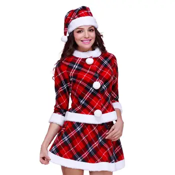 Kalėdų Kostiumas Minkštas Klasikinis Cosplay Kostiumas Moteriška Nauja Moterų Kalėdų Senelio Kostiumas Raudonas Pledas Kalėdų Kostiumas/Studentas 11