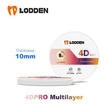 Lodden Dantų Medžiaga Cirkonis Daugiasluoksnės Blokuoti 8 Sluoksniai 98*10mm 4D Daugiasluoksnės Cirkonis Diską, Cad-Cam Sistemos, Dantų Lab naudoti 3