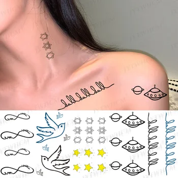 Mažai Linija Geometrinis Netikrą Tatuiruotę Lipdukas Moterų Sexy Planetos Begalinis Laikinos Tatuiruotės Trikampis Vandeniui Kūno Clavicl Lipdukai 10