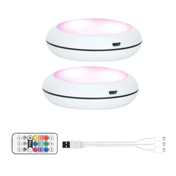 USB Įkrovimo RGB LED Kabinetas Šviesos Puck Lempa 16 Spalvų Nuotolinio Pagal Lentynos Virtuvės Skaitiklis Apšvietimas 21