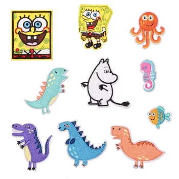 Mielas animacinių filmų Sponge Kūdikių Dinozaurai Siuvinėjimo Pleistrai Geležies Aštuonkojai Vandenyno Gyvūnų Hipokampo Siūti vaikų drabužių Aplikacijos Ženkliukai 9