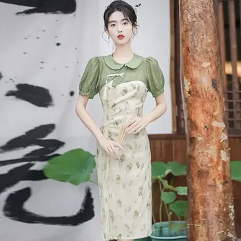 2023 retro stovėti apykaklės gėlių spausdinti derliaus cheongsam pagerėjo qipao suknelė tradicinio pokylio vakarinę suknelę vestido qipao 13