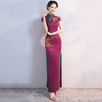 S-4XL Grren Šalies Cheongsam Vintage Stiliaus Kinijos Pavasarį Ilgai vakarinę Suknelę Rytų Moteris Elegantiškas Qipao Vestido 12