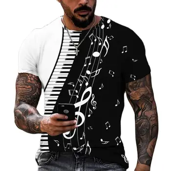 Fortepijono Klavišus Muzikos Pažymi 3D Spausdinimo vyriški T-shirt Vasaros Mados Atsitiktinis Vyrams trumpomis Rankovėmis Unisex Moterų Streetwear Marškinėliai, Topai
