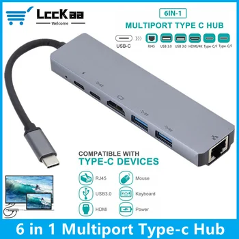 USB C HUB USB 3.1-C Tipo Adapteris 4K HDMI Type C Hub USB Skirstytuvo USB C Doko Stotis RJ45 Kortelės Skaitytuvą, Skirtą 