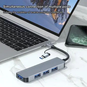 4-Port USB-C Hub 5Gbps Didelės Spartos Duomenų Perdavimo USB3.0/Tipas-C USB3.0+USB2.0 Docking Station Suderinamas su MacBook FlashDrive 8