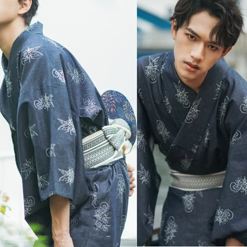 NAUJA Stiliaus Japonų Tradicinės Samurajų Kimono Žmogui Yukata Maudymosi Chalatai Hekoobi laisvo Stiliaus Pirtis Homewear Diržo Ilgio Suknelė 11