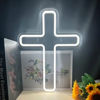 Kryžiaus Led Šviesos Neonas Pasirašyti Šviesos Krikšto Gimtadienio Apdailos USB Powered Akrilo Balta Užsakymą Pasirašyti Žibintai