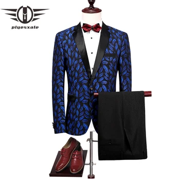 Plyesxale Royal Blue Mens Kostiumas Gėlių Prom Kostiumai Scenoje Vilkėti Kostiumai Homme Mariage 2022 Slim Fit Mens Kostiumai, Kelnės Su Q297 1