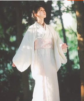Baltos spalvos nėrinių Japonų stiliaus chalatas retro suknelė pagerėjo kimono 14