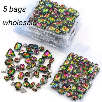 Naujas atvykimo Didmeninė 5 krepšiai mišrios formos siūti ant stiklo crystal Rainbow cirkonio drabužių/suknelė