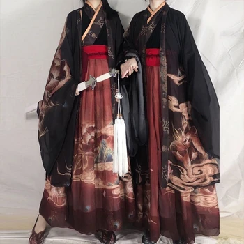 Kinijos Hanfu Porų Senovės Tradicinių Spausdinimo Hanfu Raudona Juoda Rinkiniai Vyrams, Moterims Karnavalas Cosplay Kostiumų Hanfu Rinkiniai Plius Dydis XL 14