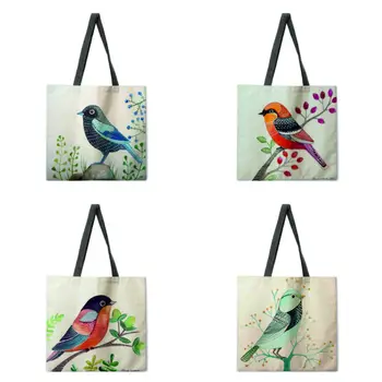 Retro gėlių ir paukščių spausdinti rankinėje pečių maišą ponios laisvalaikio rankinės lauko paplūdimio rankinė 12