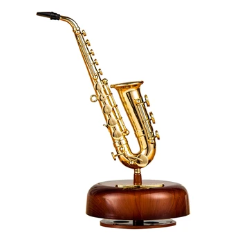 Saksofonas Muzikos Langelį, Klasikinės, Vėjo Iki Tvirlingas Music Box Sukamojo Pagrindo Brass Pučiamųjų Instrumentų Miniatiūriniai Artware Dovana 10