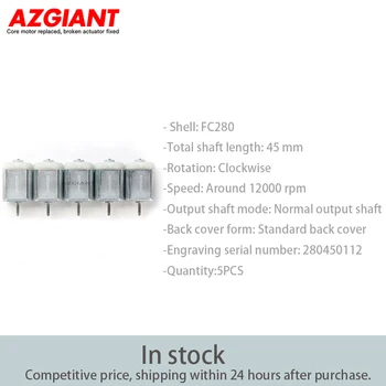 AZGIANT 5VNT FC280 Antspaudu Shell Variklio Sukimas pagal laikrodžio Rodyklę 45mm iš Viso Veleno Ilgis DIY Elektros Varikliai 6