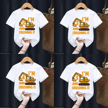 Naujai Berniukų Marškinėliai Įdomu Ekskavatorių T-Shirt Grafikos Spausdinimo 2 3 4 5-10 Gimtadienio Dovana Kostiumas Vaikams Marškinėlius Mergaičių Marškinėliai Topai 17