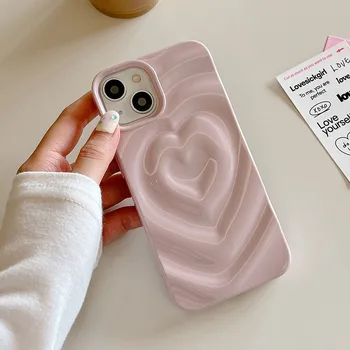 Korėjos Blizgus Širdies 3D Atveju iPhone 12 13 14 Pro Max Fundas Bangos Formos Kūrybos Minkštas Galinį Dangtelį Shell 