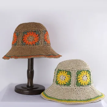 Tuščiaviduriai Moterų šiaudines Skrybėles nėrimo skrybėlę kibiro kepurę, UV Apsauga, Saulės Skydelis paplūdimio skrybėlę Moterų Skydeliai Ponios skrybėlę Moterų Vasaros skrybėlę Bžūp