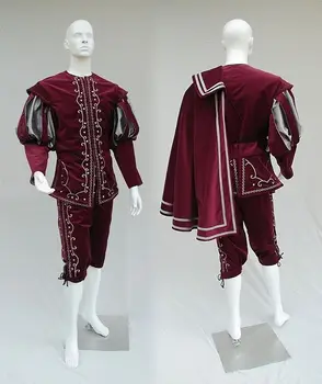 Karalienė Elizabeth Tudor Laikotarpį Viduramžių Vyrai cosplay raudona apranga Derliaus vyriški Kostiumai Viduramžių ir Renesanso raudona Suknelė su žaliuoju 13