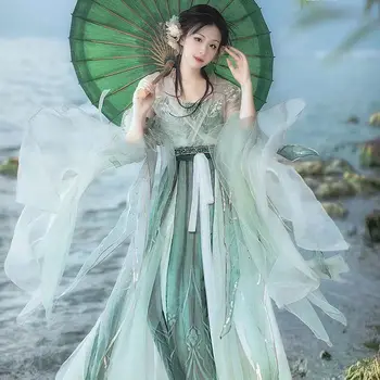 Han Dinastijos Šalies Kostiumai Kinijos Tradicinės Cosplay Elf moteriški Drabužiai Elegantiškas Pasakų Žalia Siuvinėtos Suknelės Hanfu 18