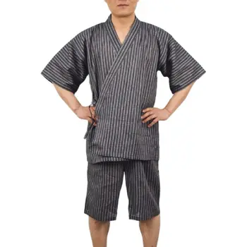 Vyriški Kimono Trumpas Vasaros Dryžuotas Medvilnės Pajama Rinkinys 9