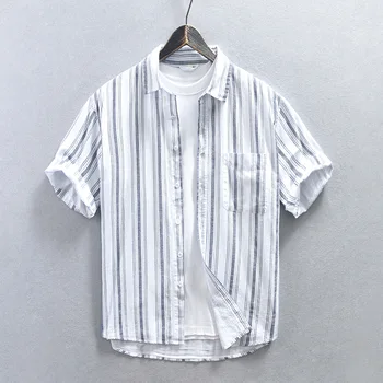 Vasaros banga prekės vertikalus medvilnės prarasti trumpas rankovės retro laisvalaikio vyriški marškinėliai