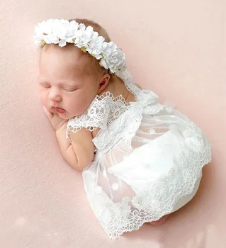 Naujagimio Fotografijos Rekvizitai Baby Girl Drabužiai Princesė Suknelė Gėlių Ekrano Užsklandą Nėrinių Romper Bodysuits Apranga Fotografijos Drabužiai 1