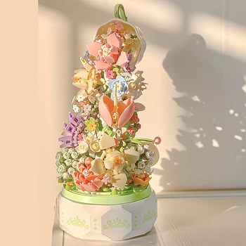 Teacup Gėlių, Romantiškas Apšvietimas Music Box kuriant Namų Dekoro Anime Kūrybos Dovana Žaislas, Skirtas Vaikų Suaugusiųjų 575PCS