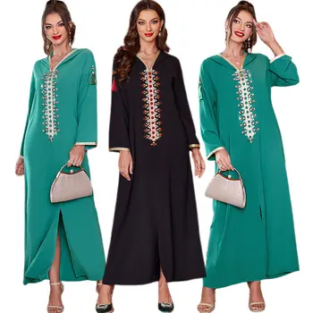 Moterys, Ilga Suknelė Su Gobtuvu Moterų Musulmonų Dubajus Abaja Ilga Suknelė Maxi Kaftan Maroko Musulmonų Ramadano 23