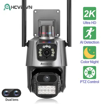 4MP Dvigubo Objektyvo PTZ Wi-fi IP Kamera su Dviguba Ekrano AI Auto Stebėjimo 2K Lauko Garso Saugumo VAIZDO Stebėjimo Kamera ICSEE APP 3