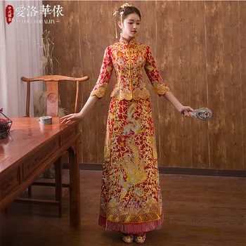 Dydis 2XL Cheongsam Tradicinę Kinų Mandarinų Apykaklės Qipao Siuvinėjimo Rytietiškų Vestuvinių Suknelių Skraiste Orientale vestido 23