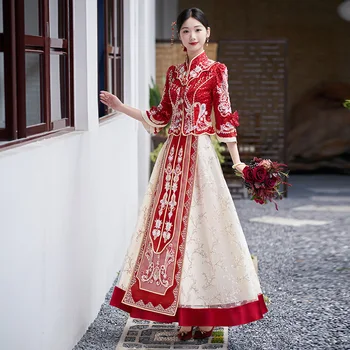 Elegantiškas Blizgančiais Duobute Kutai Cheongsam Nuotaka Tradicinės Kinų Taurę Drabužiai Moterims Vestuvių Suknelė Tango Kostiumas