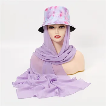 Paprastas Violetinė Burbulas Šifono Momentinių Hijab su Kaklaraištis Dažų Kibirą Kepurės Wrap Kietas Paplūdimio Pavogė Aukštos Kokybės Foulards Musulmonų Lankelis