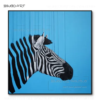 Rankų darbo, Aukštos Kokybės, Moderni Gyvūnų Zebra Naftos Tapyba ant Drobės mėlyname Fone Zebra Aliejaus Tapybai už Kambarį Apdaila 3