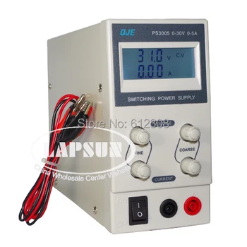 PS3005 Skaitmeninis reguliuojamas,Nešiojamų DC impulsinis Maitinimo šaltinis, 30 V, 5A, LCD ekranas Įėjimo įtampa:AC 220V Išėjimo įtampa: 0~30 V 9