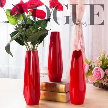 Raudonos Spalvos Keramikos Vaza, Didelis Dydis Raudona Gėlė, Porceliano Vaza Šiuolaikinės Mados Stalo Vaza, Vestuvių Dekoravimas Europoje Gėlių Vaza 2