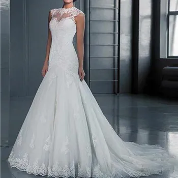 Nėriniai Appliques Vestuvių Suknelė 2019 undinė Vestuvių Tiulio Suknelė Vestuvių Suknelės Baltos Vestido De Noiva 21