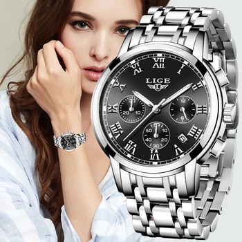LIGE Žiūrėti Moterų Laikrodžiai Top Brand Prabanga Nustatyti Vandeniui Kvarco Žiūrėti Moterys, Ponios Žiūrėti Dovanų Laikrodį 