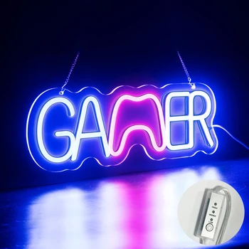 Gamer Neoninis Ženklas USB Pritemdomi LED Žaidimas Neonas Pasirašyti Žaidėjus Kambario Dekoro Žaidimų Neoninis Ženklas Kambario Dekoro Žaidėjus, Dovanos Berniukams, Mergaitėms