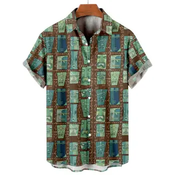Vyriški Havajų Negabaritinių Socialinės Atspausdinta Marškinėliai Vasarą Cartoon Modelio Stiliaus Mados Camisa Harajuku Streetwear Kurortai Drabužiai 22
