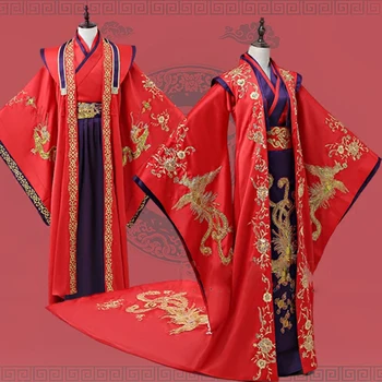 Aukštos Kokybės Džou Dinastija Tradicinės Kinų Raudona Vestuvių Kostiumas Hanfu už Nuotaka ir Jaunikis Subtilus Siuvinėjimas Kostiumas 18