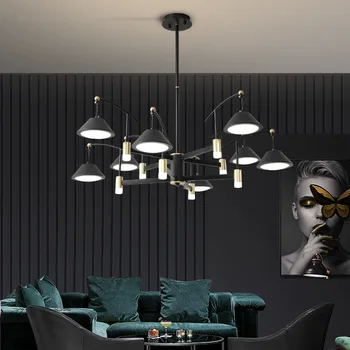 AiPaiTe modernus minimalistinio juoda/aukso LED šviestuvo gyvenamojo kambario, valgomojo, miegamojo geležies liustra 7