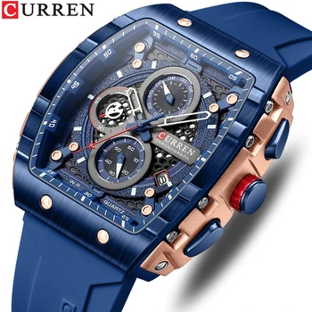 CURREN Verslo Unikalų Aikštės Laikrodžiai su Dideliais Dial Sporto Kvarco Silikono Juostos Laikrodžius su Šviesos Rankas 18