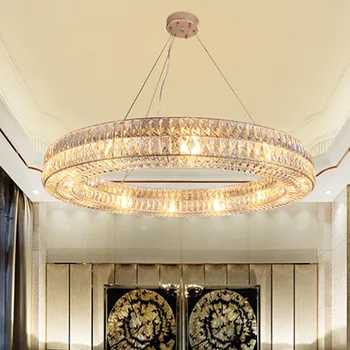 Modernūs, Prabangūs LED K9 Kristalų Pakabukas Šviesos Blizgesio Aukso Žiedas Lubų Liustra Kambario Dekoro Hotel Villa Restorane Kabo Lempa 14