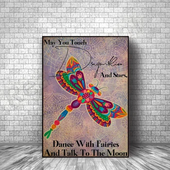 Gali paliesti laumžirgis ir žvaigždžių šokis su laumės, ir kalbėti mėnulis - laumžirgis plakatas derliaus hipių dragonfly sienos menas 20