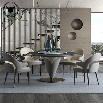 Italijos šviesos prabangus marmuro dizaineris valgomasis stalas su patefonu medžio masyvo ryžių stalo, kėdės, valgomojo kambario baldai 9
