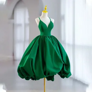 Populiarus Žalia Spageti V-kaklo Satino Kelio Ilgis Prom Dresses Užsakymą Oficialią Šalies Auginami 2024 Kokteilių Suknelės